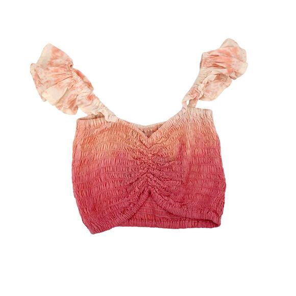 NWT Tiare Hawaii Smocked Ombre Orange Pink Ruffle Straps Cropped Top OS - Picture 1 of 5